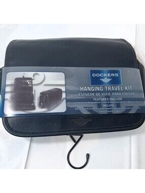 New Dockers Hanging Travel kit Black faux leather vinyl tri-fold Toiletry case